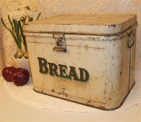 antique metal bread box with bread written on the front|old fashioned bread boxes.